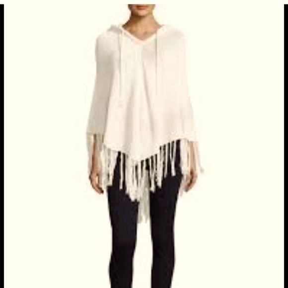 27 Miles Malibu-Cream Pullover Hooded Knit Poncho with Fringe - Picture 2 of 8